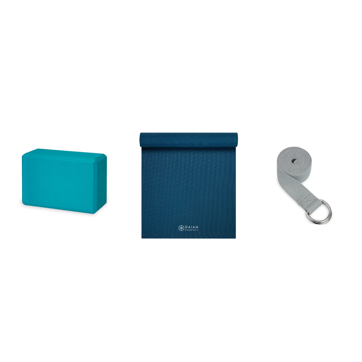 Yoga Bundle - Block (Vivid Blue), Mat (Navy), Strap (Grey)